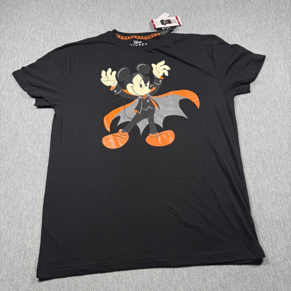 Disney Mens XL Black Vampire Mickey Mouse Halloween Graphic Print T-Shirt NWT